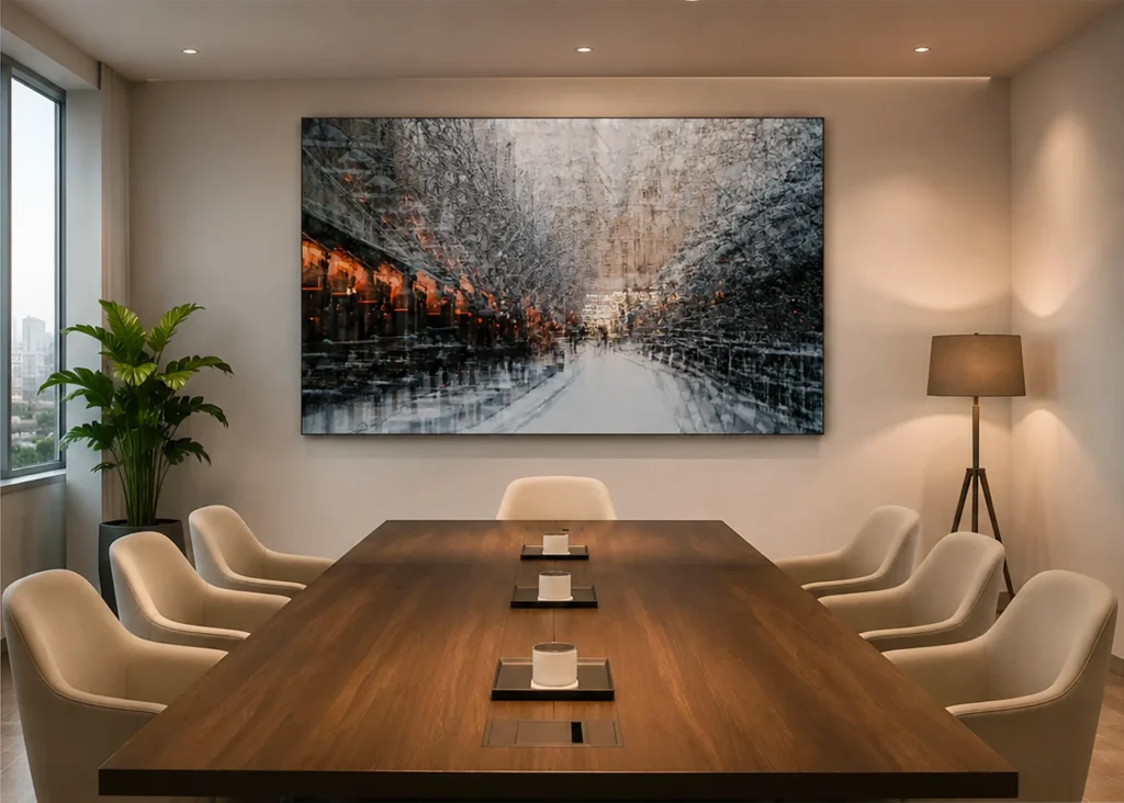salle de réunion d'entreprise avec une photo grand foramt de charlotte brunstein